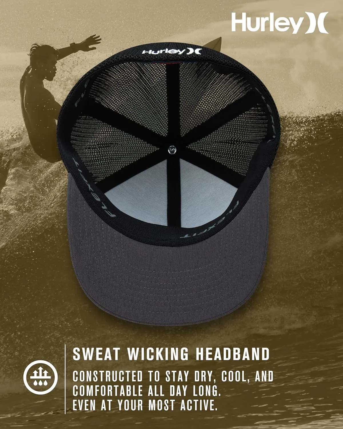 Hurley Men's Caps - Mini Icon Mesh Panel Baseball Cap - Fitted Hats for Men