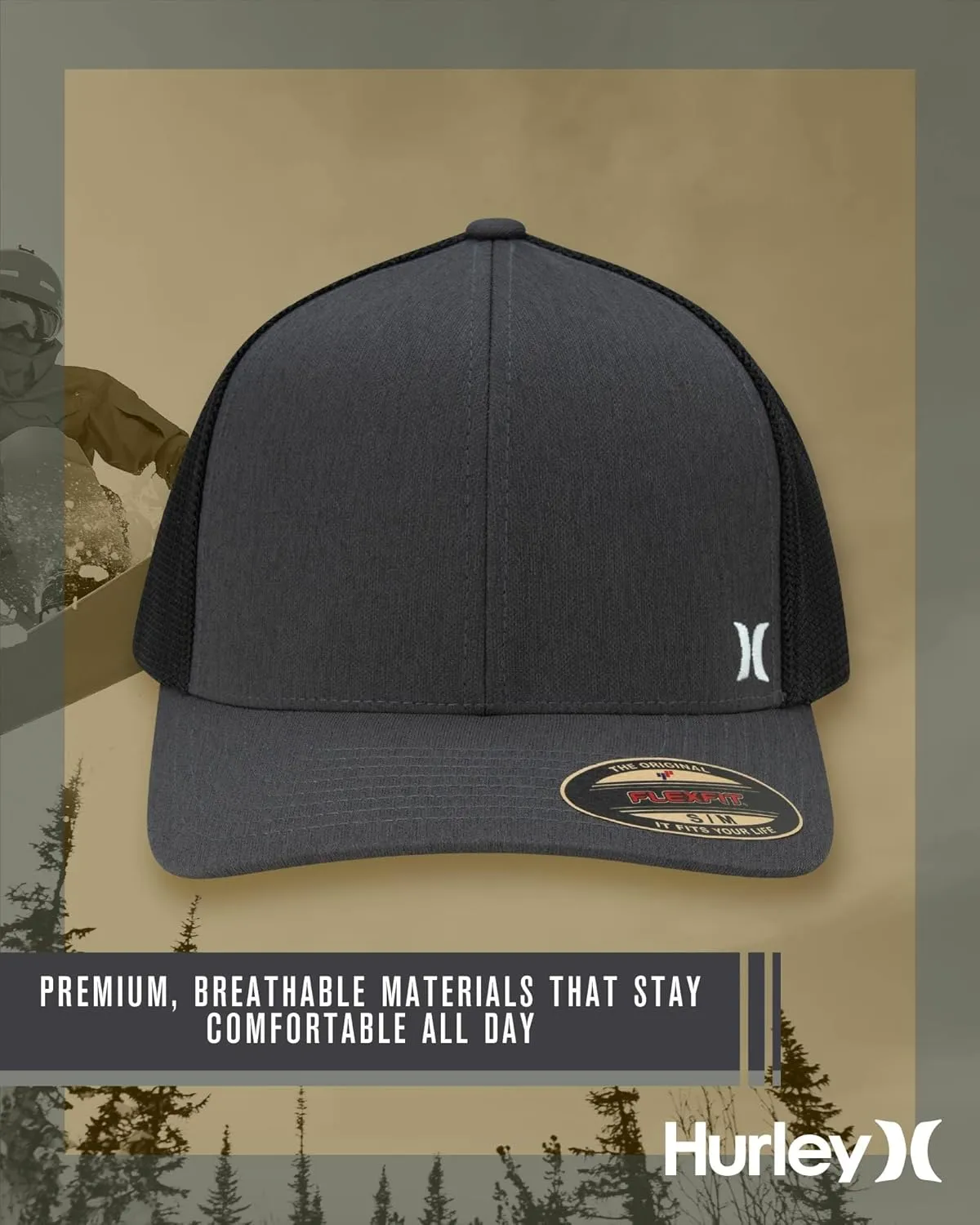 Hurley Men's Caps - Mini Icon Mesh Panel Baseball Cap - Fitted Hats for Men