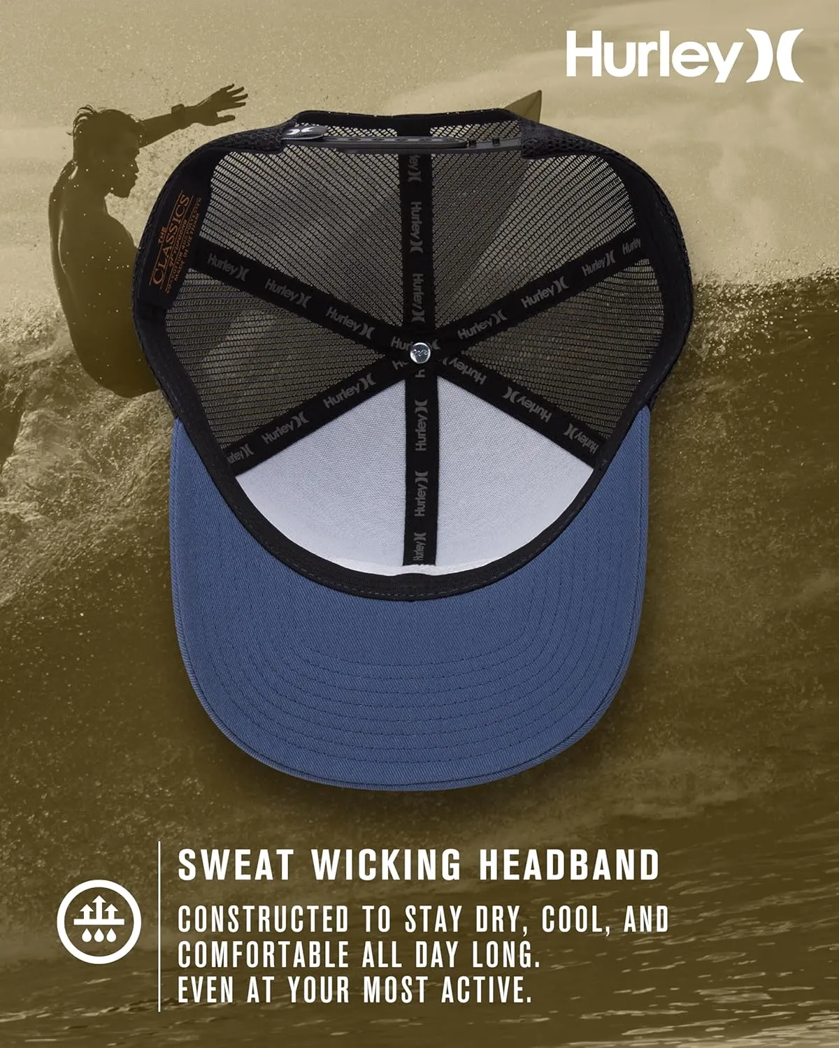 Hurley Men's Trucker Hat - Curved Bill Regular Fit Left Coast Baseball Cap for Men - Snap Back Mesh Panel Ball Cap