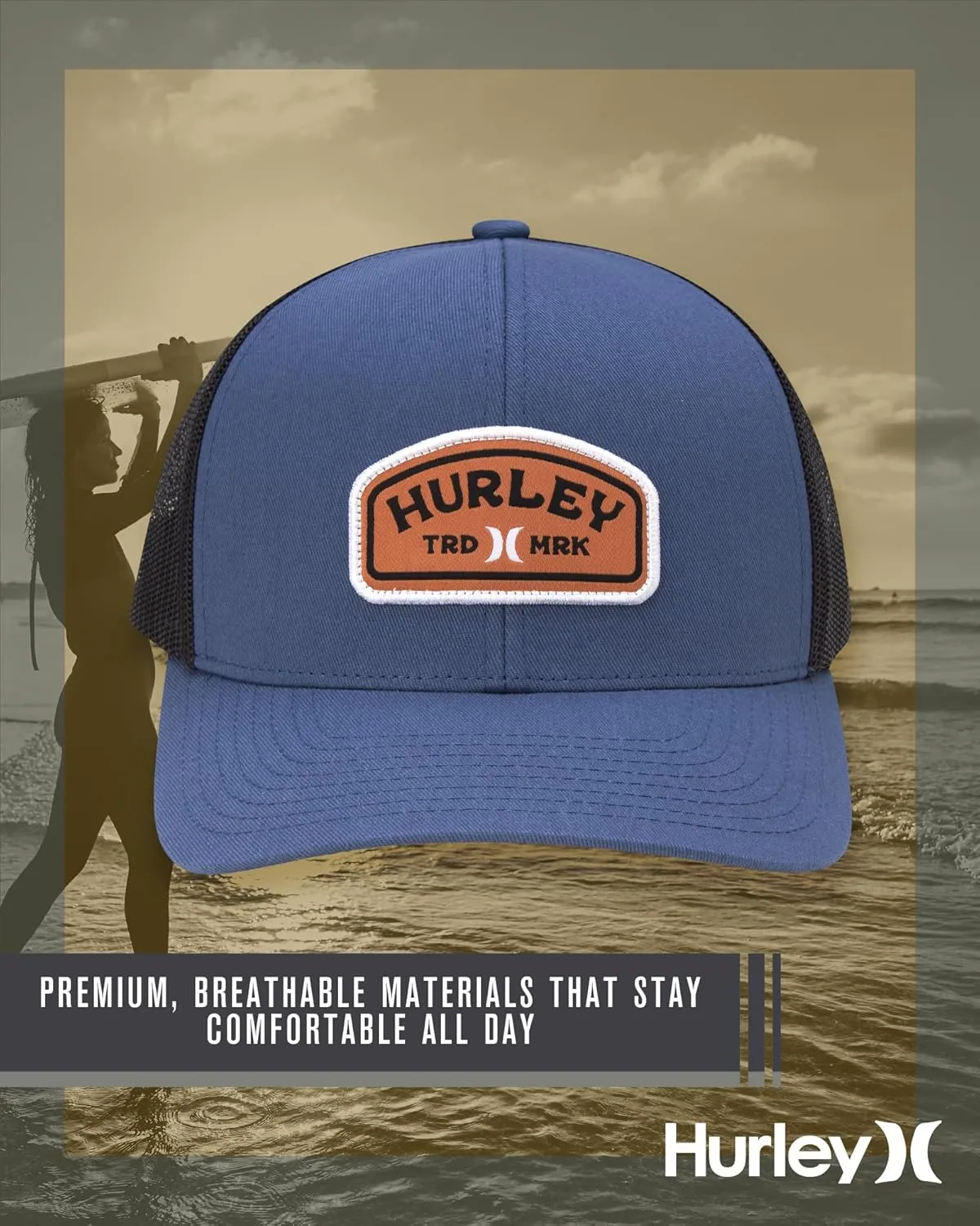 Hurley Men's Trucker Hat - Curved Bill Regular Fit Left Coast Baseball Cap for Men - Snap Back Mesh Panel Ball Cap