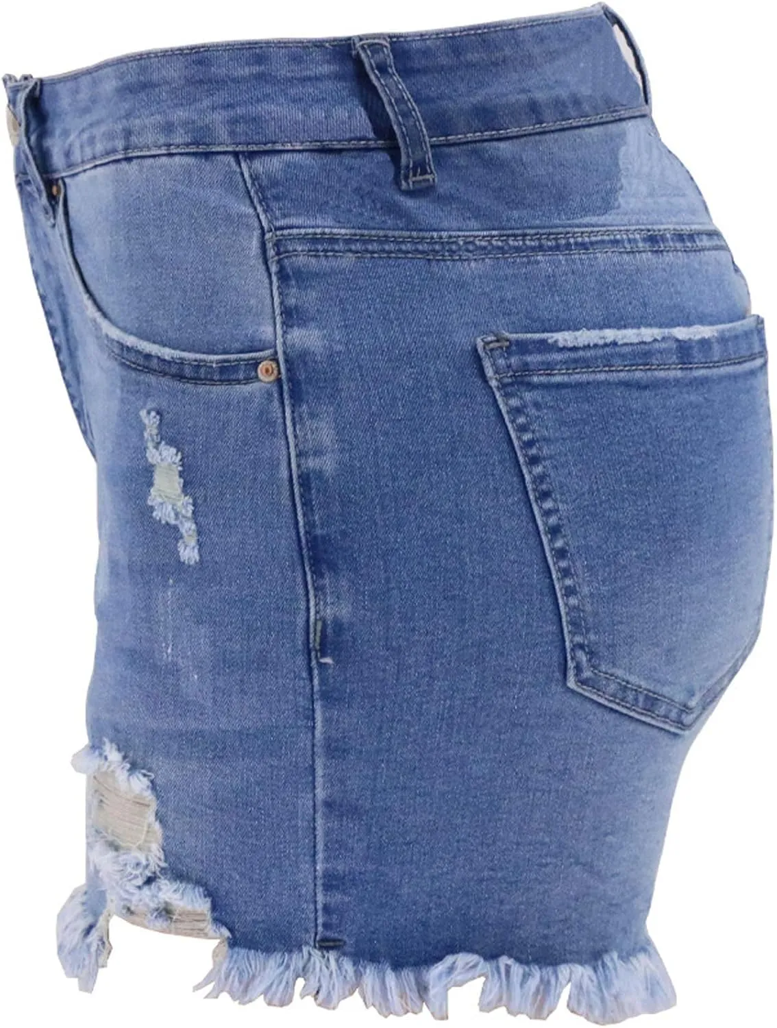 Jean Shorts Women Mid Rise Ripped Jean Shorts Stretchy Retro Denim Shorts Folded Hem Hot Short