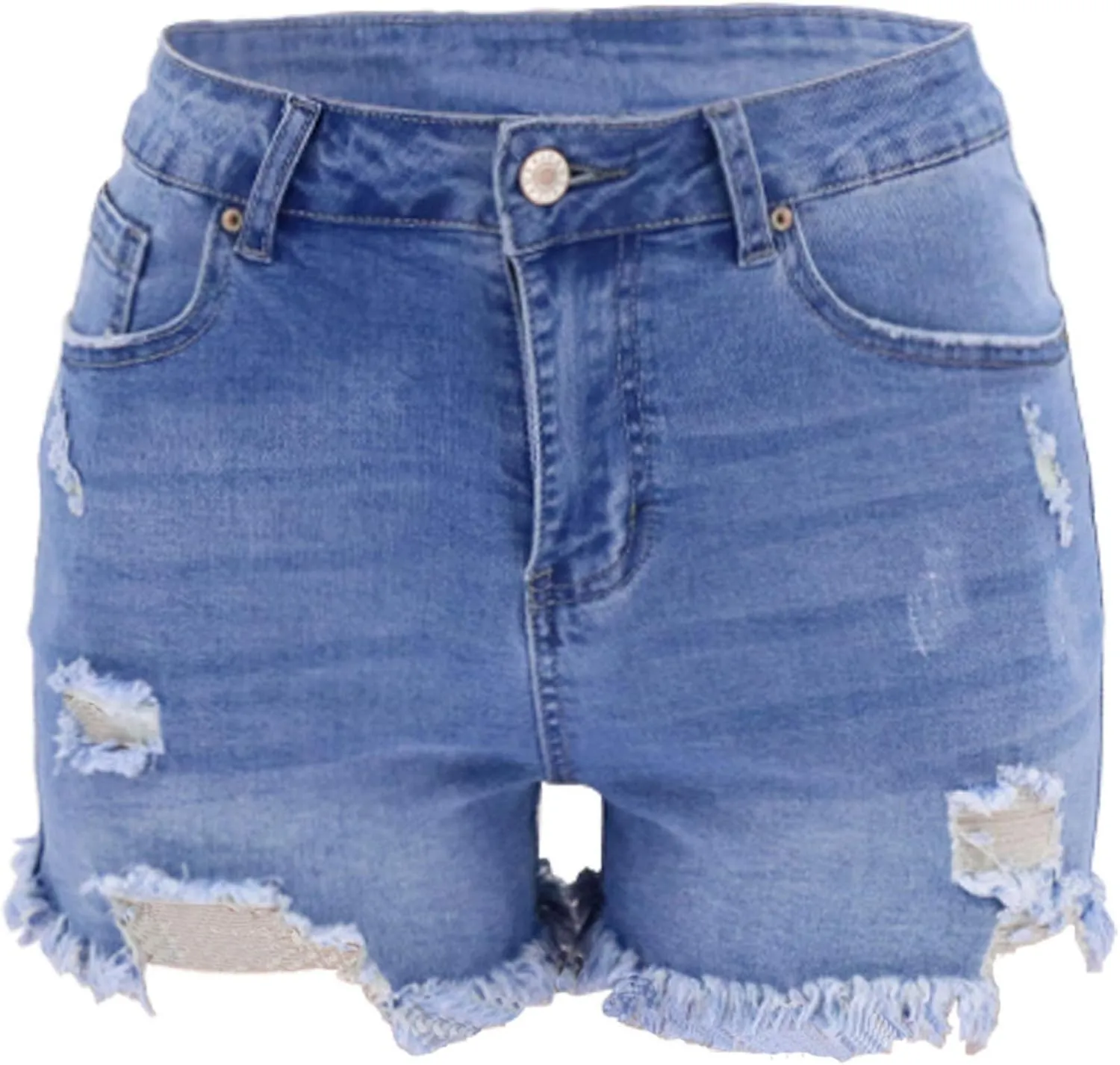 Jean Shorts Women Mid Rise Ripped Jean Shorts Stretchy Retro Denim Shorts Folded Hem Hot Short