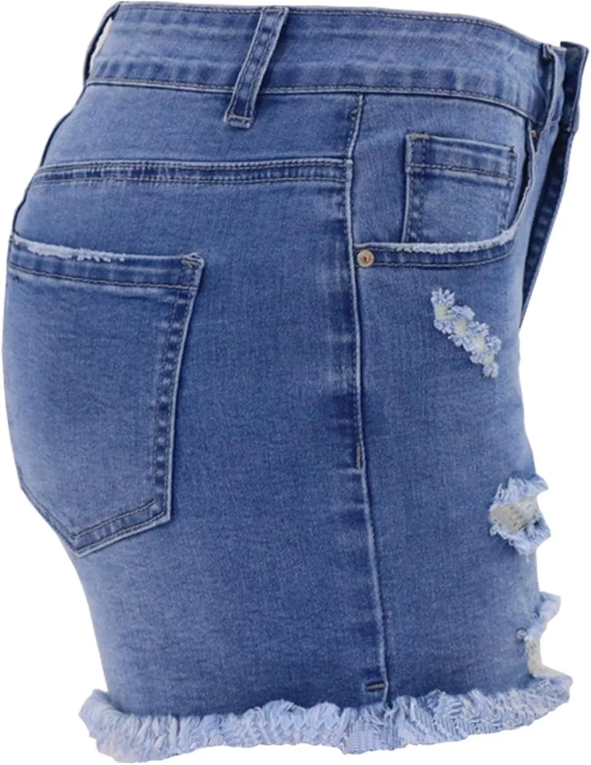 Jean Shorts Women Mid Rise Ripped Jean Shorts Stretchy Retro Denim Shorts Folded Hem Hot Short
