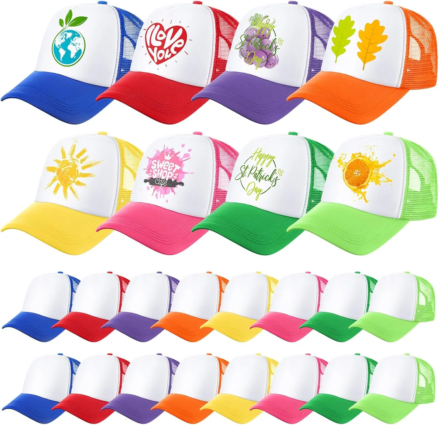 Jeyiour 48 Pack Trucker Hat Bulk Polyester Adjustable Plain Mesh Sublimation Blank Baseball Cap for Women Men Kids