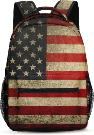Kids Backpack for Teens Girls Boys, American Flag Military Vintage Retro Stripe Patriotic Water Resistant Child Bookbag School Bag with Adjustable Padded Straps