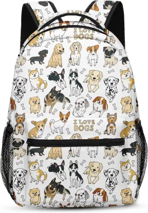 Kids Backpack for Teens Girls Boys, Dog I Love Corgi Terrier Cute Water Resistant Child Bookbag School Bag with Adjustable Padded Straps