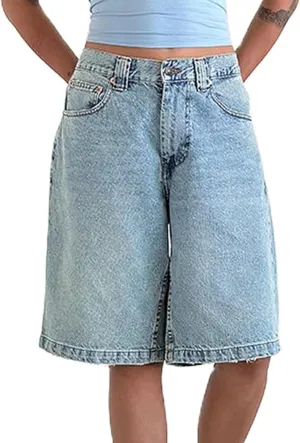 KMBANGI Y2k Women Jean Shorts High Waisted Carpenter Denim Shorts with Pockets Trendy Fashion Summer Shorts