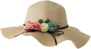 Ladies Wide Straw Foldable Travel Flower Sun Hat Summer Beach Caps Summer Fedoras Boater Hat Foldable Brim Summer Hat