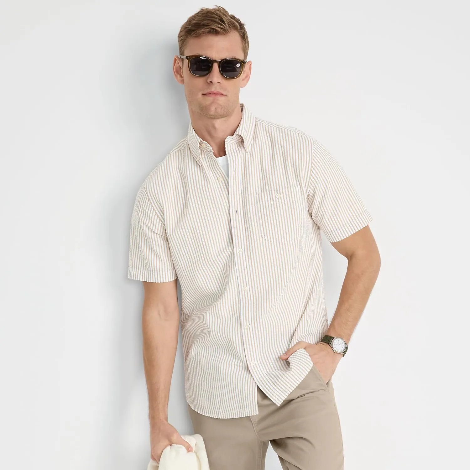 Lands' End Men's Short Sleeve Seersucker Shirt