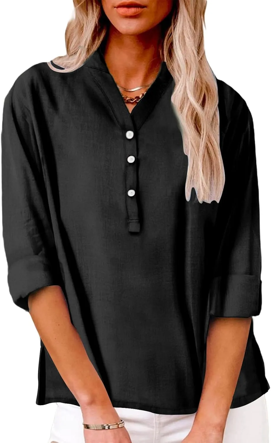 Linen Shirt for Women Half Sleeve Button Oversize T Shirt Lightweight Summer Fashion Tops Causal Dressy Daily Top