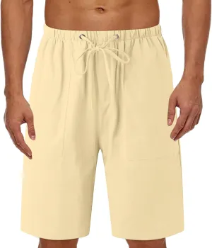 Linen Shorts for Men, Mens Casual Soft Linen Long Shorts Knee Length Sport Drawstring Running Lounge Shorts Capri Pant