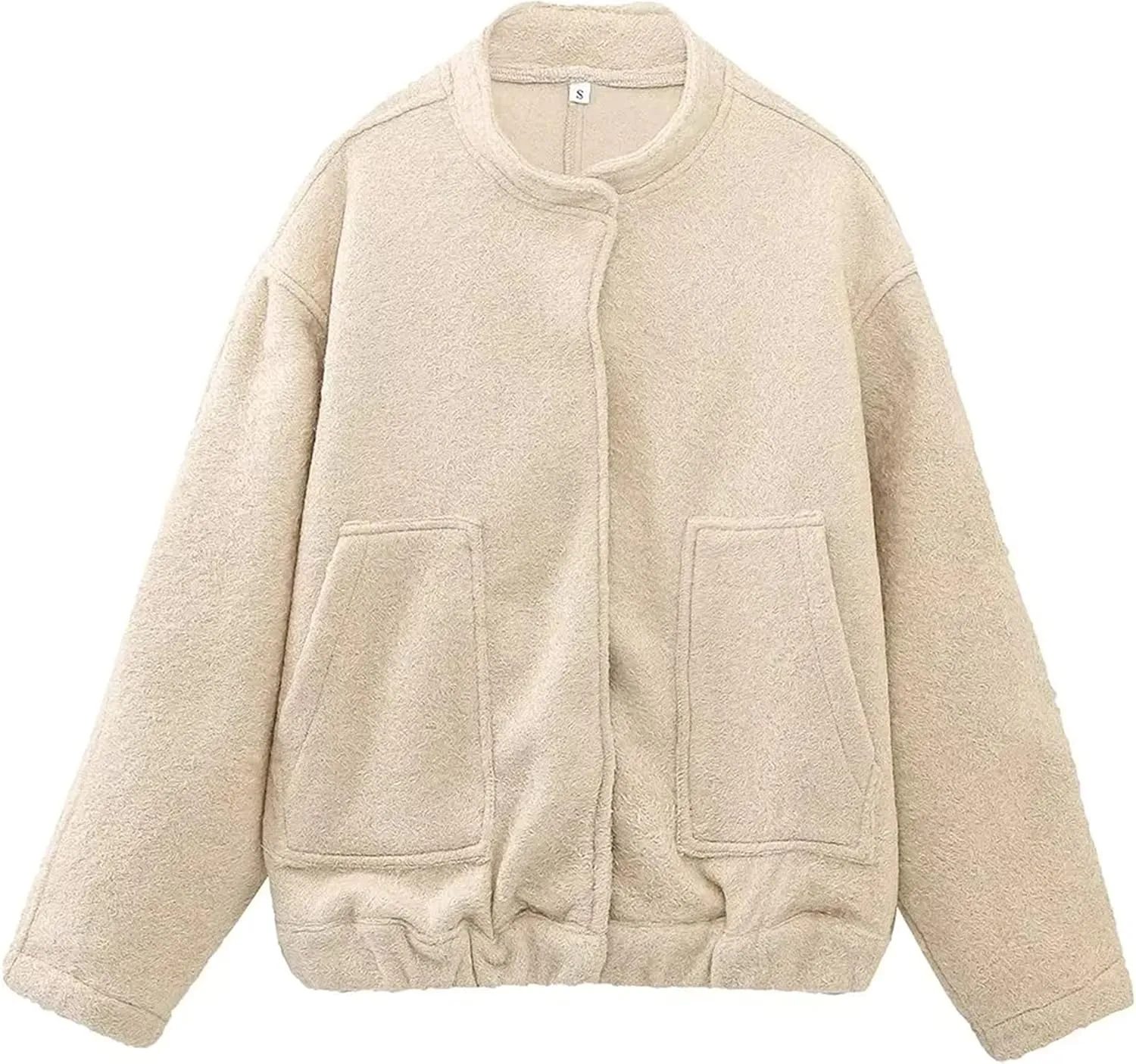 Lumister Women's Wool Blend Streetwear Bomber Jacket Button Closure Stand-Collar Shacket Oversized Varsity Jacket