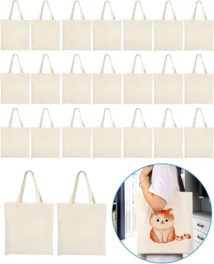 Lzerking Canvas Tote Bag Bulk 24 Pack 14x15 Inches Sublimation Tote Bags, 10oz Lightweight Medium Reusable Grocery Shopping Cloth Bags for Heat Transfer Vinyl