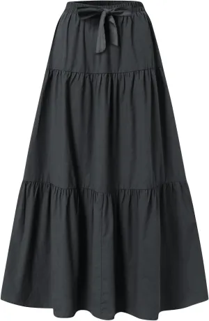 Maxi Skirts for Women Trendy Summer Drawstring Elastic High Waisted A Line Skirt Boho Tiered Smocked Long Flowy Skirt