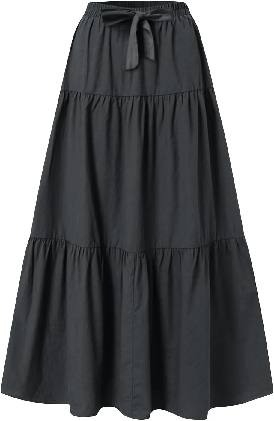 Maxi Skirts for Women Trendy Summer Drawstring Elastic High Waisted A Line Skirt Boho Tiered Smocked Long Flowy Skirt