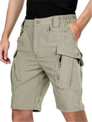 Men Tactical Cargo Shorts Quick Dry Lightweight Stretch Multi Pockets, Breathable Solid Color Elastic Waist