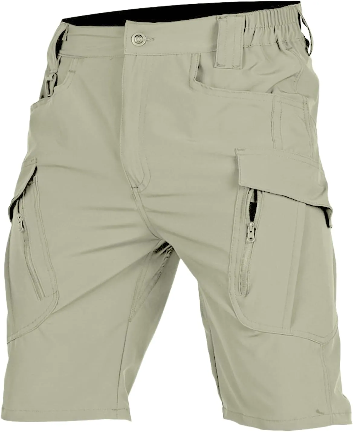 Men Tactical Cargo Shorts Quick Dry Lightweight Stretch Multi Pockets, Breathable Solid Color Elastic Waist