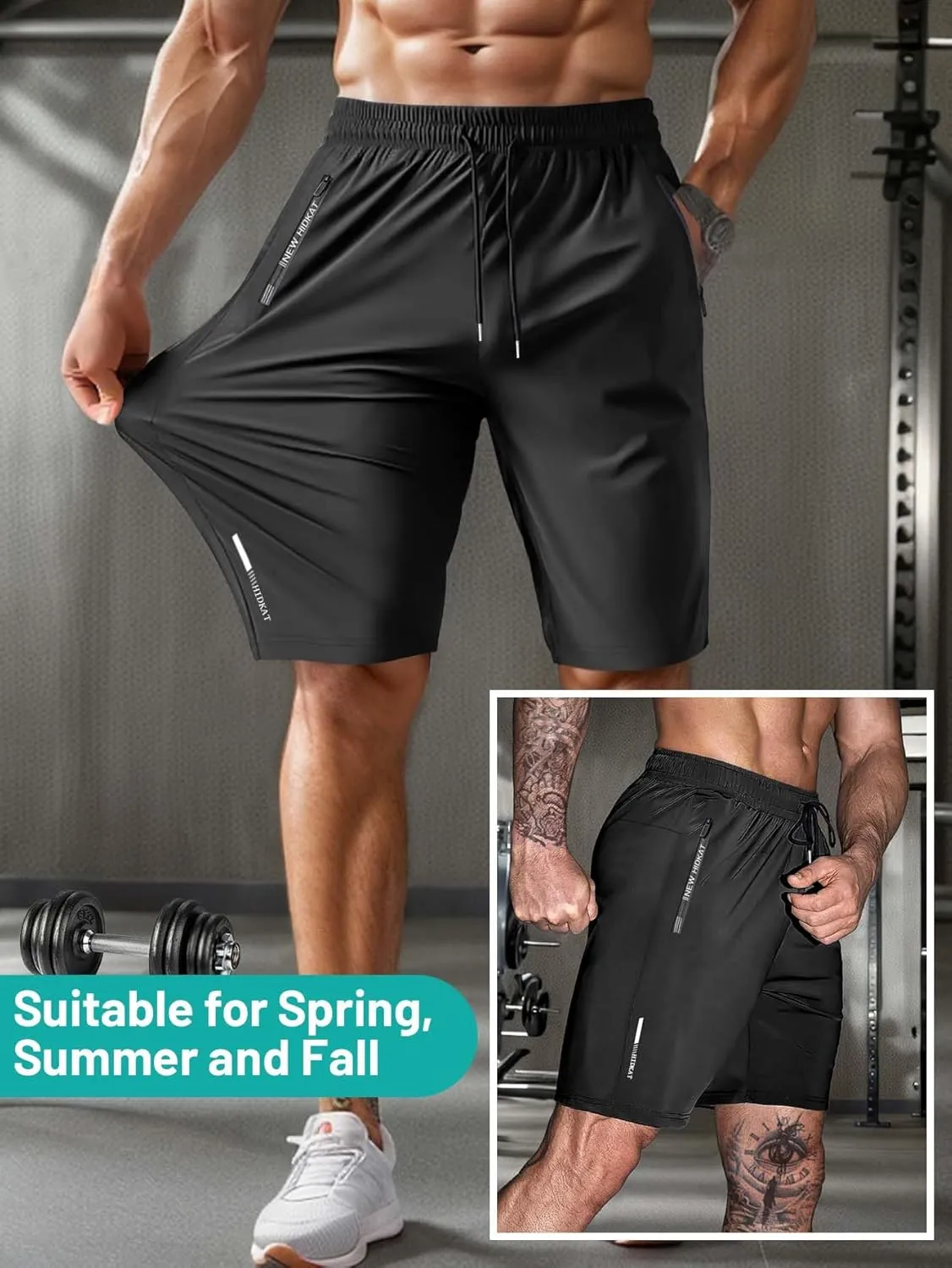 Men's Athletic Shorts Lightweight Sport,Gym,Workout，Running Jogging Shorts Quick Dry with Zipper Pockets