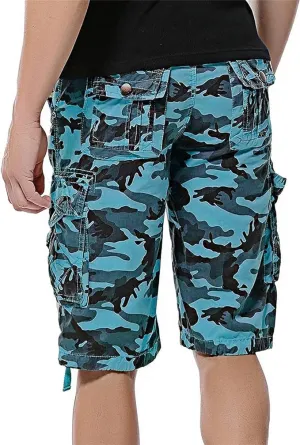 Men's Casual Cotton Camouflage Cargo Shorts Lightweight Multi Pocket Hiking Shorts Knee Length Camo Pant No Belt