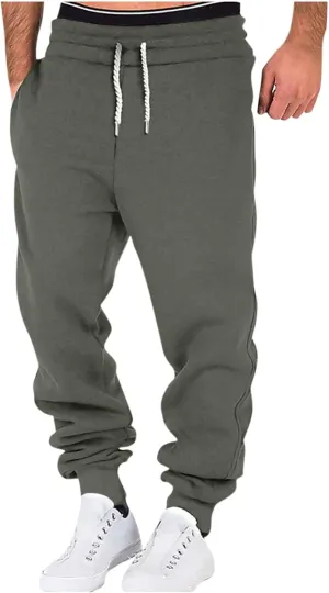 Mens Casual Drawstring Pants Joggers Sweatpants Active Athletic Workout Heavyweight Fleece Cargo Sweatpants Trousers