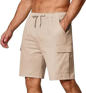 Mens Elastic Waist Cargo Shorts Relaxed Fit Cotton Multi Pocket Lightweight Quick Dry for Running Hiking Gym