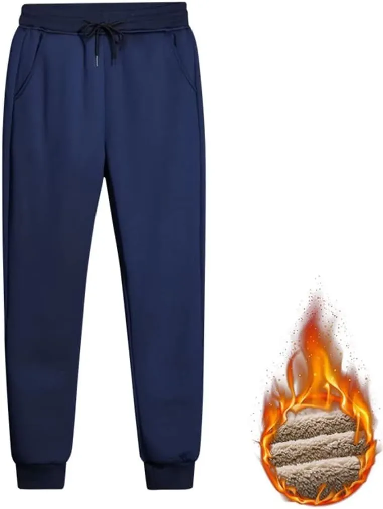 Men's Fleece Joggers Pants Winter Warm Sherpa Lined Sweatpants Casual Slim Fit Active Pants with Pockets