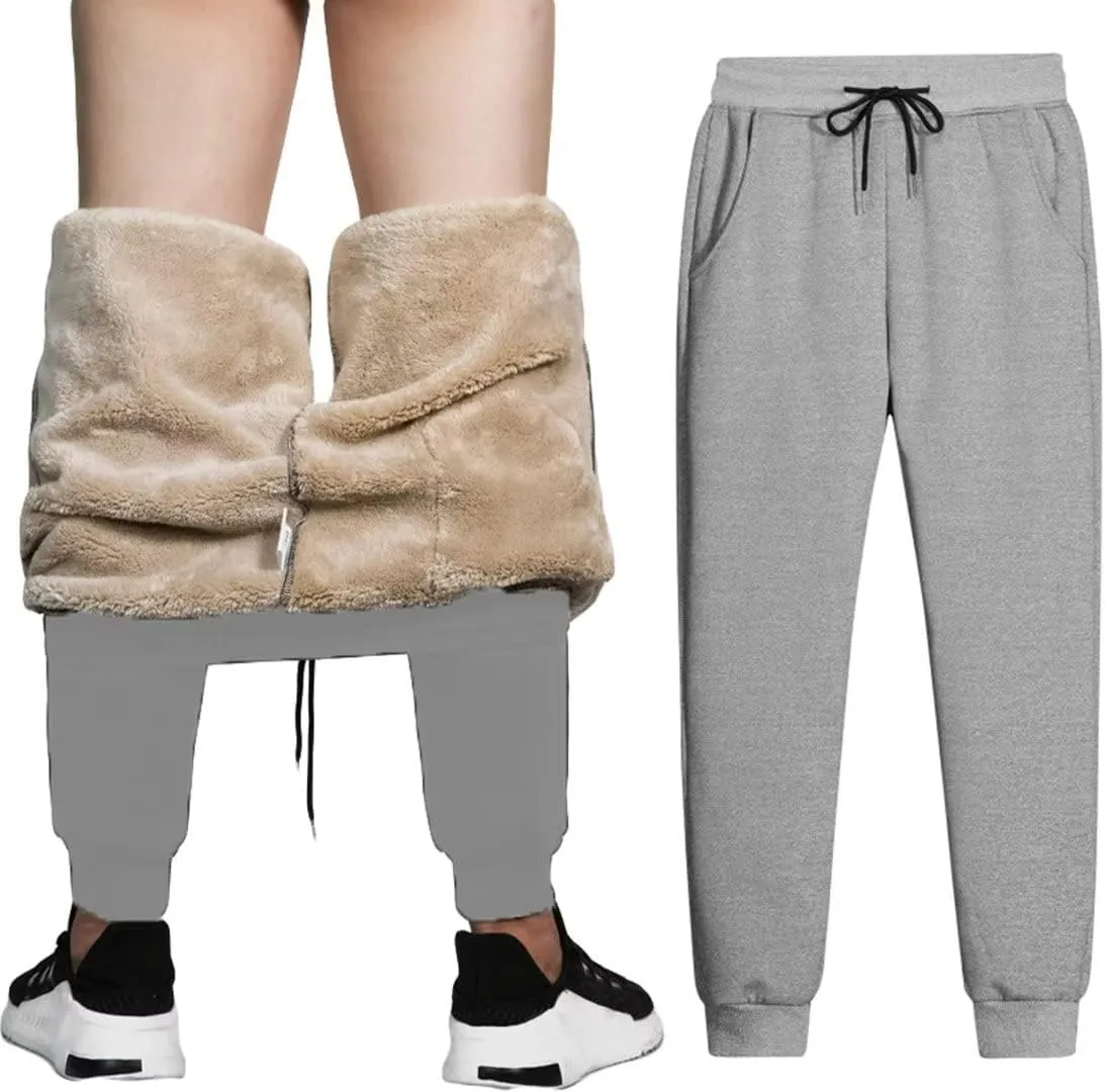 Men's Fleece Joggers Pants Winter Warm Sherpa Lined Sweatpants Casual Slim Fit Active Pants with Pockets