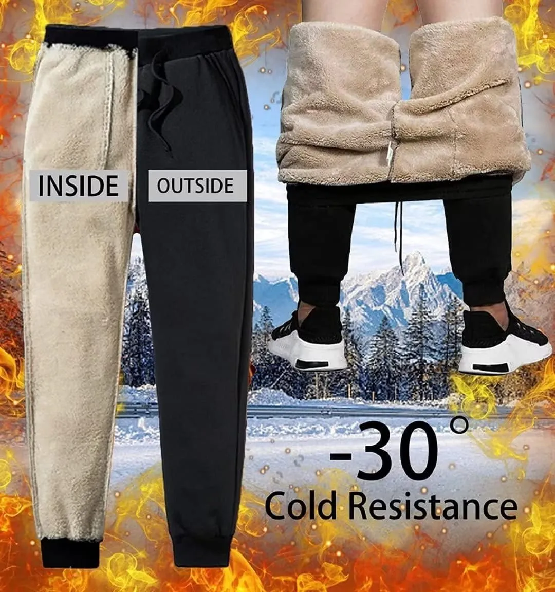 Men's Fleece Joggers Pants Winter Warm Sherpa Lined Sweatpants Casual Slim Fit Active Pants with Pockets