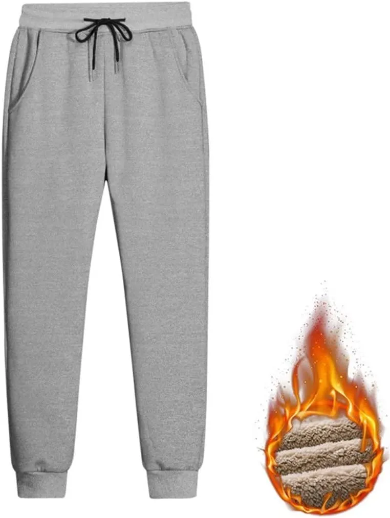 Men's Fleece Joggers Pants Winter Warm Sherpa Lined Sweatpants Casual Slim Fit Active Pants with Pockets