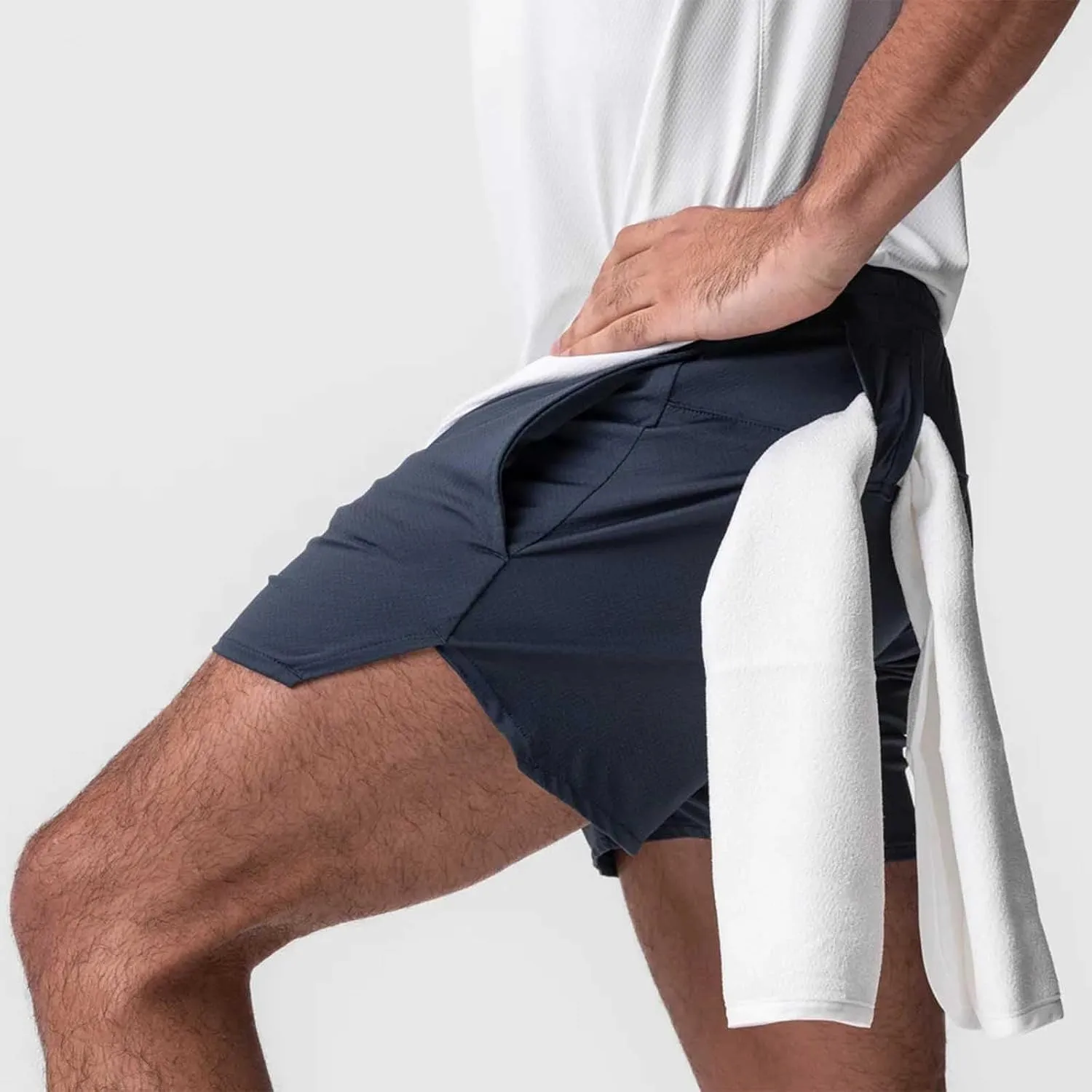 Mens Gym Running Shorts 5 inch Inseam Workout Shorts Quick-Dry Active Shorts Drawstring Waist Shorts with Towel Loop