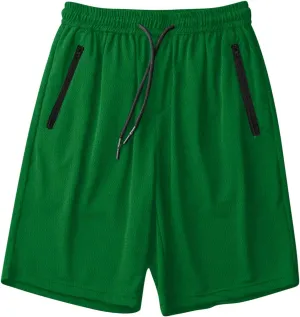 Mens Gym Shorts Mesh Breathable Quick-Dry Basketball Shorts Lightweight Running Half Pants with Zipper Pockets