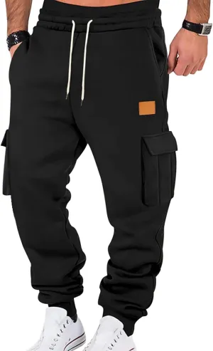 Mens Joggers with Pockets Drawstring Waist Heavyweight Sweatpants Baggy Winter Casual Fleece Lined Cargo Pants
