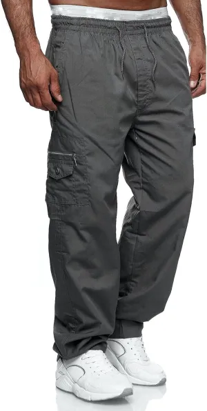 Men's Outdoor Hiking Ripstop Cargo Pants Multi-Pocket Work Utility Pants Straight Leg Open Bottom Trousers