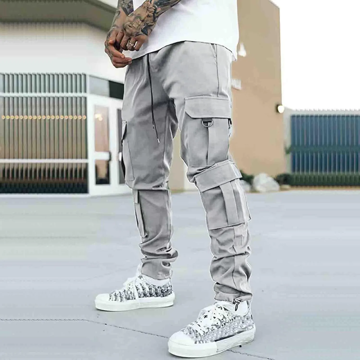 Mens Sweatpants with Pockets Big and Tall Pants Joggers Pants for Men with Zipper Pockets Slim Fit Drawstring Tapered