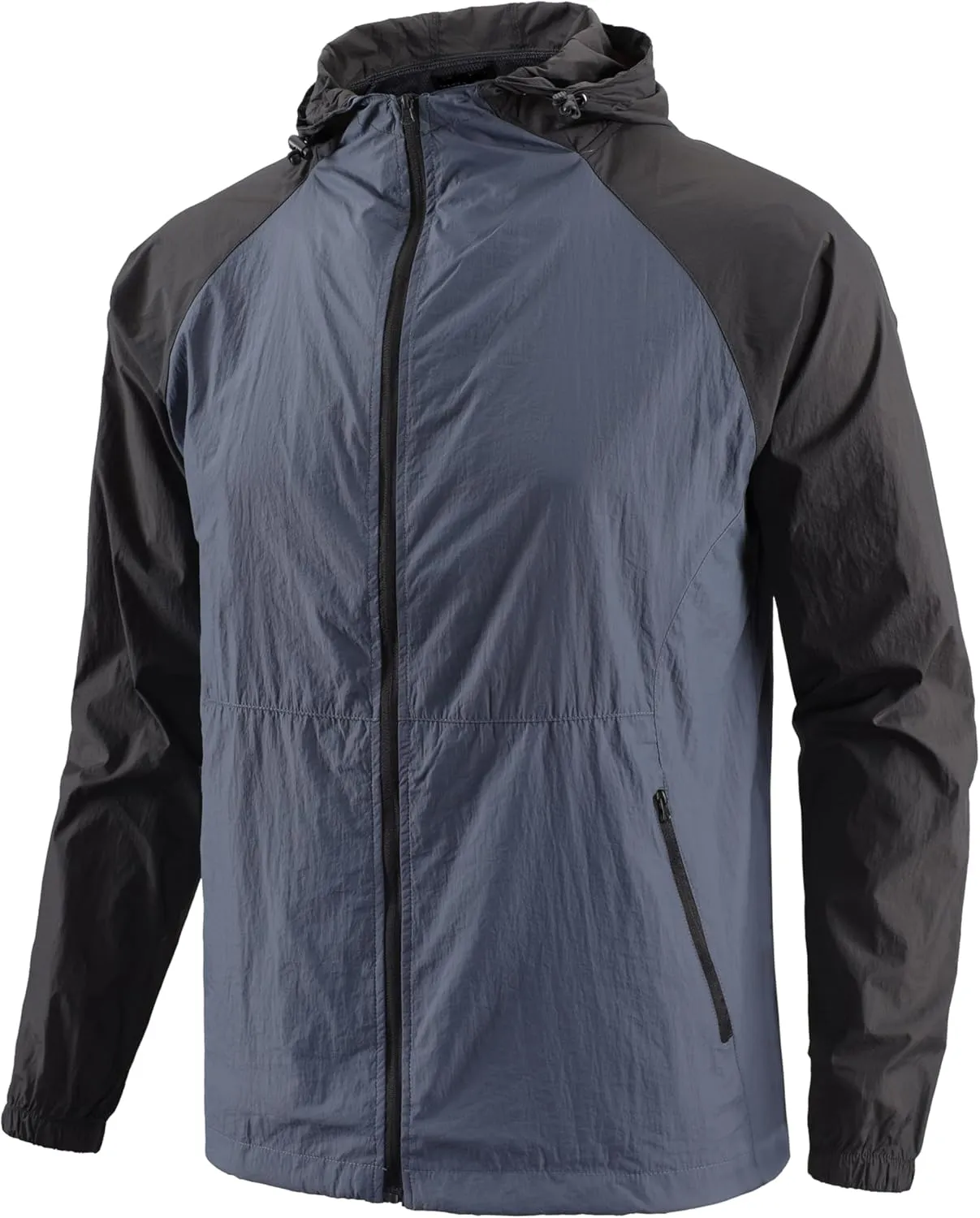 Men's Windbreaker Hoodie Zip Up Lightweight Nylon Rain Jackets for Outdoor Sports