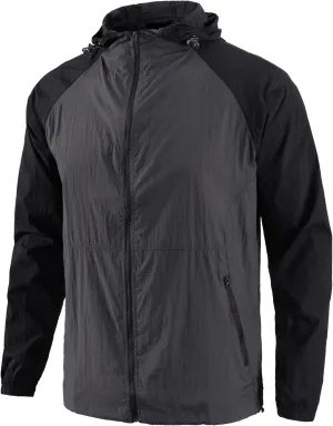 Men's Windbreaker Hoodie Zip Up Lightweight Nylon Rain Jackets for Outdoor Sports