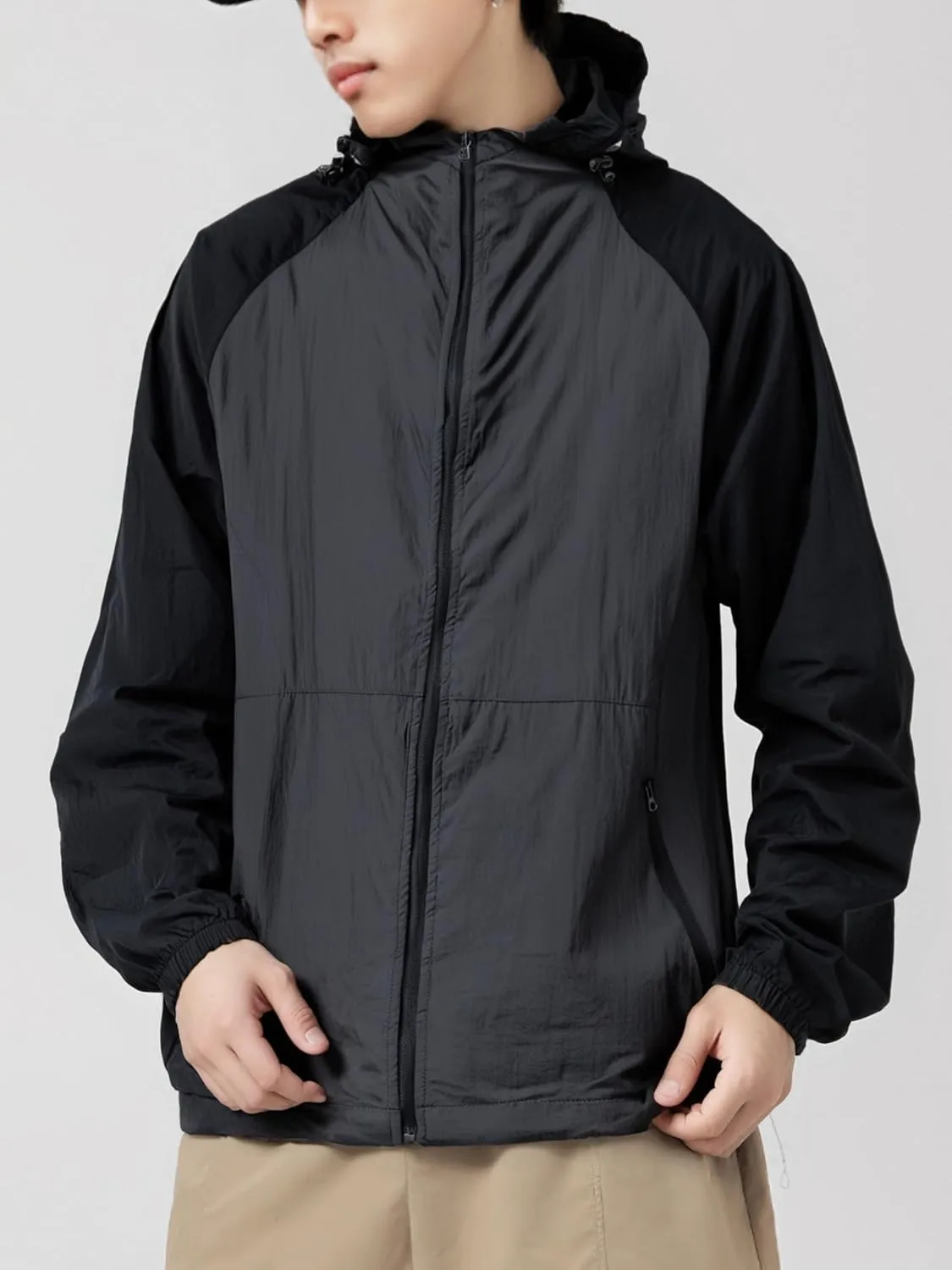 Men's Windbreaker Hoodie Zip Up Lightweight Nylon Rain Jackets for Outdoor Sports