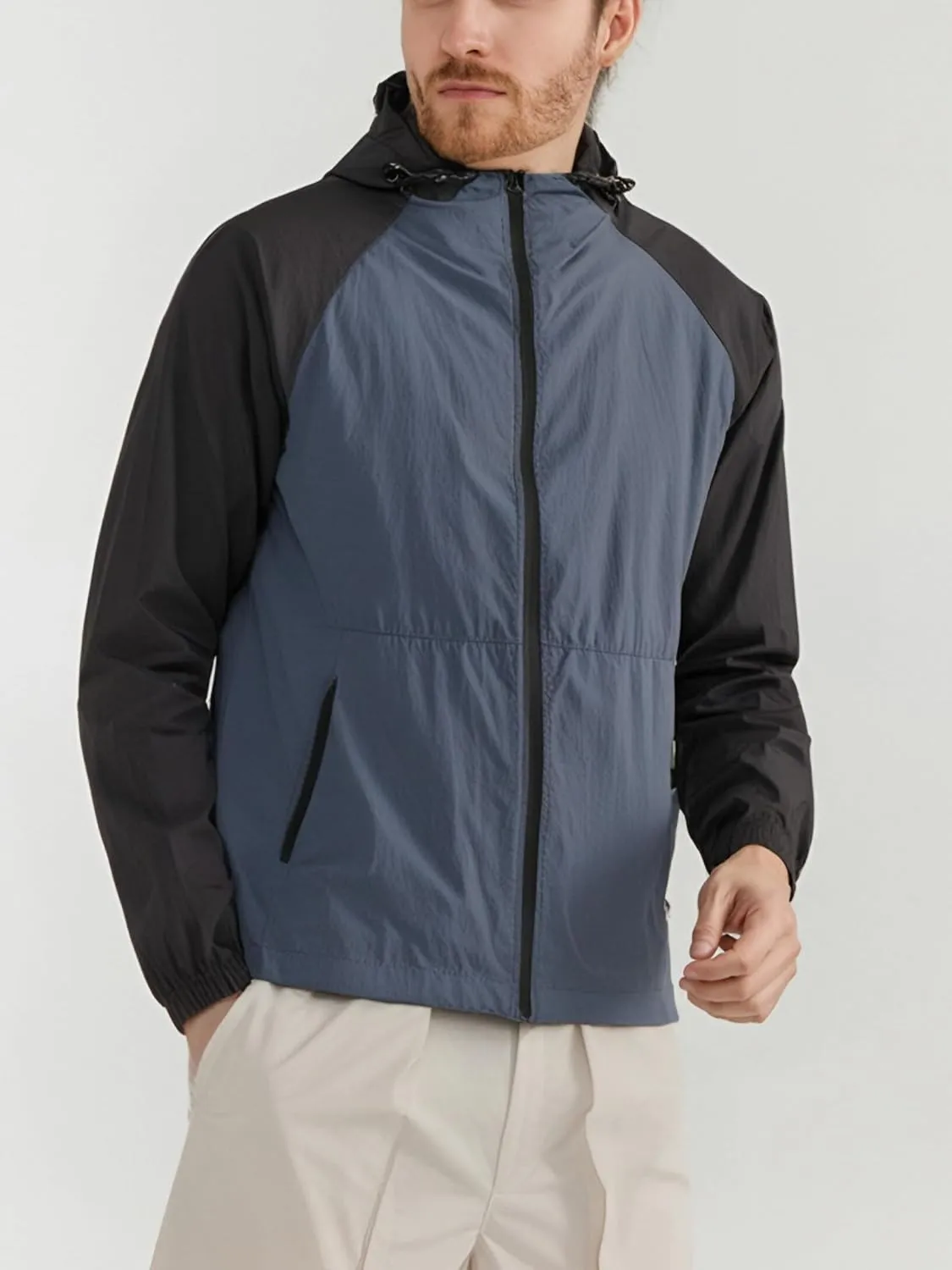 Men's Windbreaker Hoodie Zip Up Lightweight Nylon Rain Jackets for Outdoor Sports