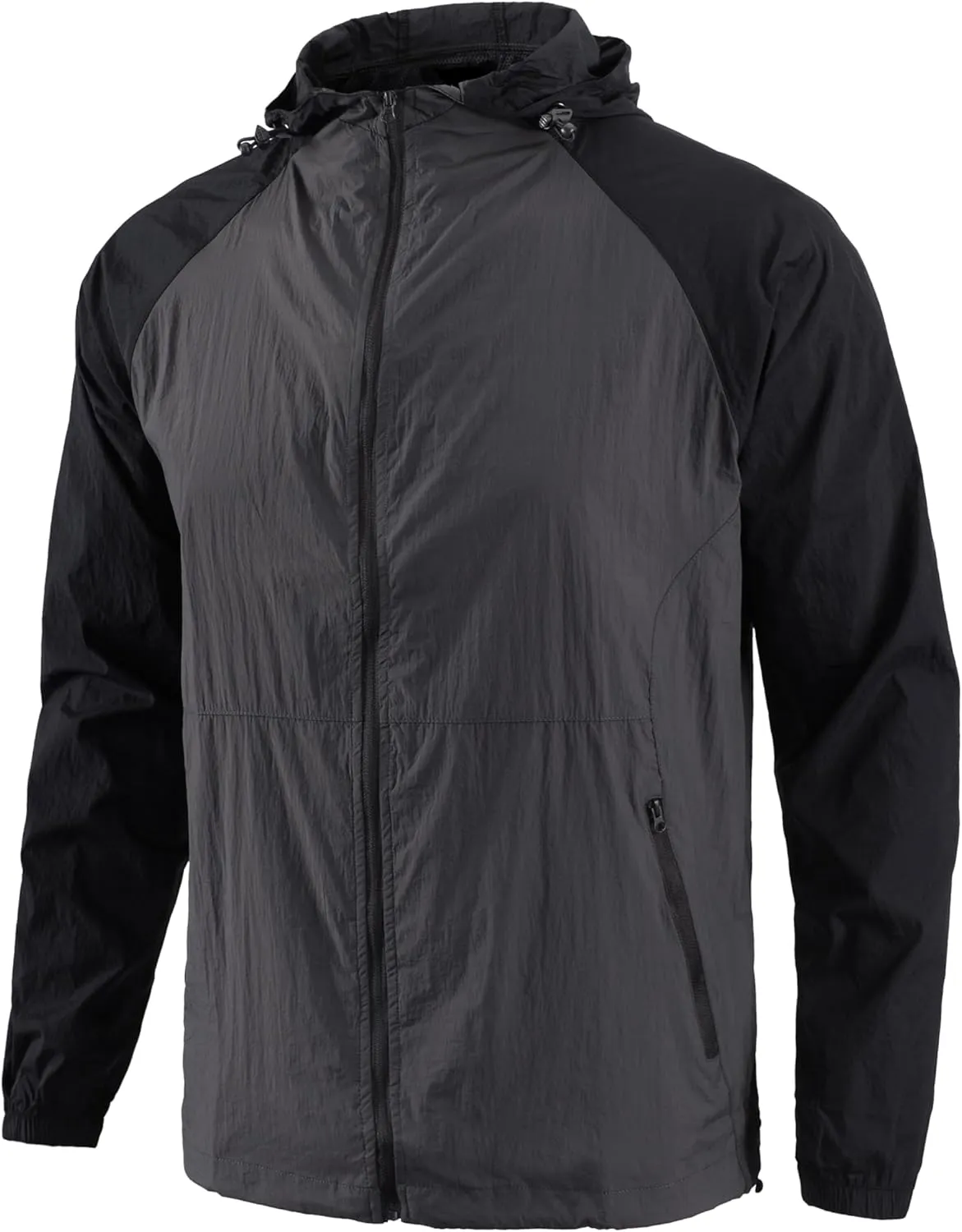 Men's Windbreaker Hoodie Zip Up Lightweight Nylon Rain Jackets for Outdoor Sports