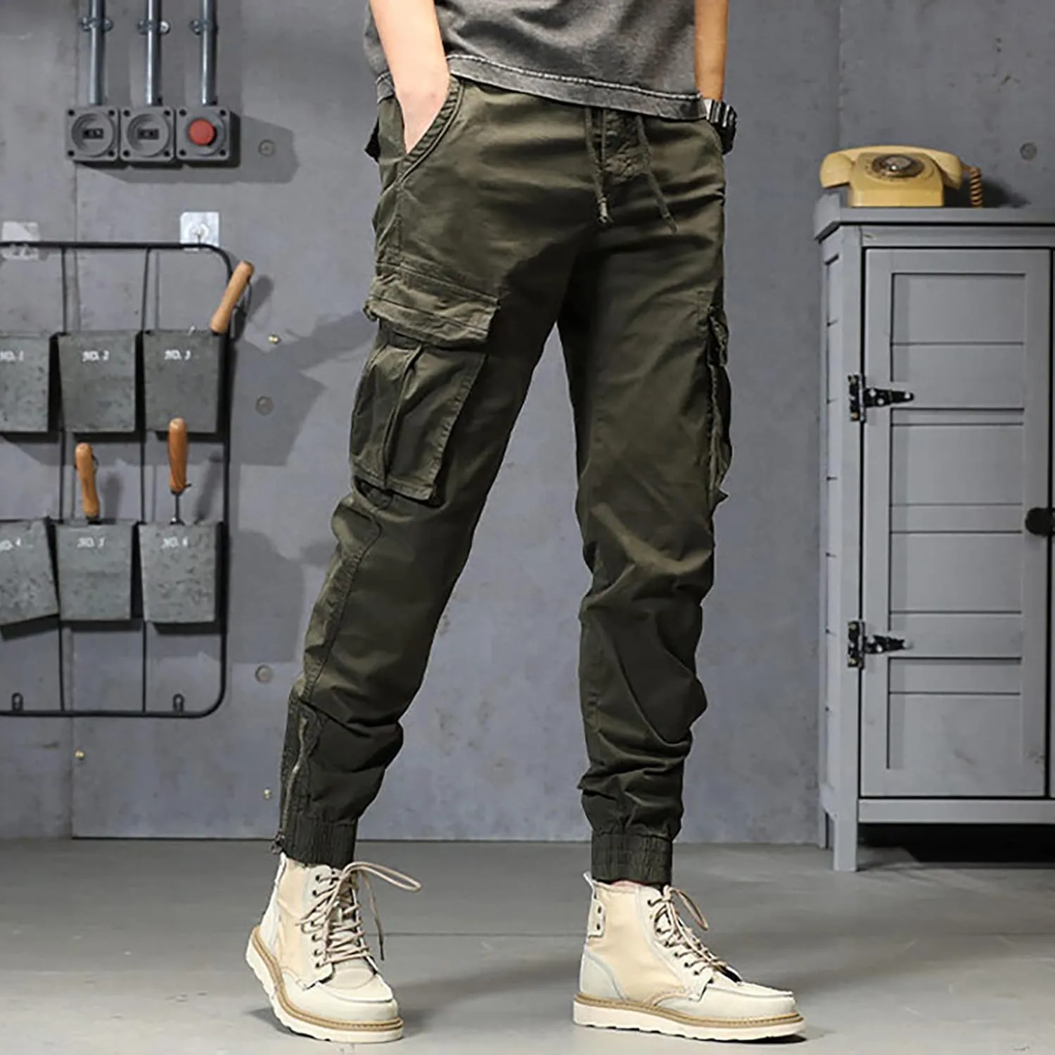 Mens Workout Cargo Sweatpants Running Pants Pockets Men's Pants Stripped Trousers Men's Fleece Sweatpant with Pockets