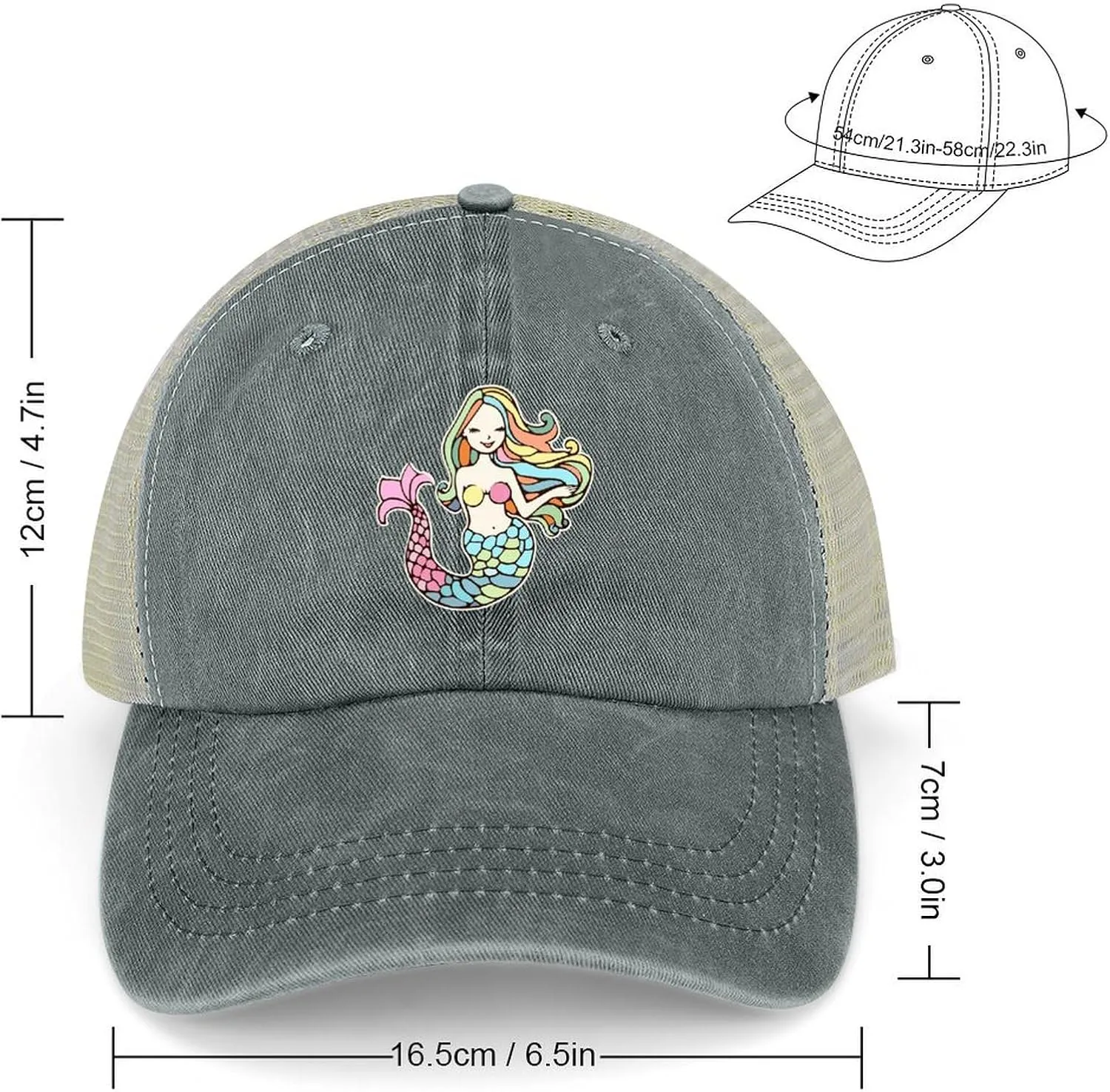 Mermaid-1 Baseball Cap Adjustable Hollow Denim Hat Dad Hat Fashion Sun Visor Hat for Men Women