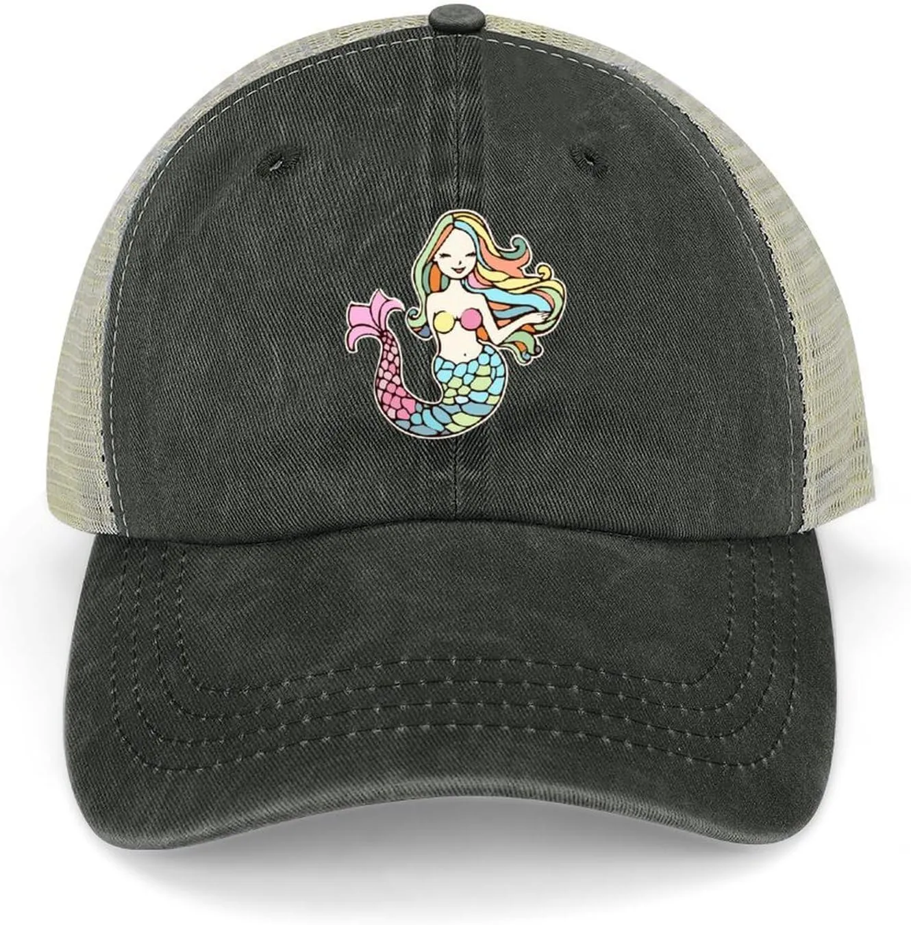 Mermaid-1 Baseball Cap Adjustable Hollow Denim Hat Dad Hat Fashion Sun Visor Hat for Men Women