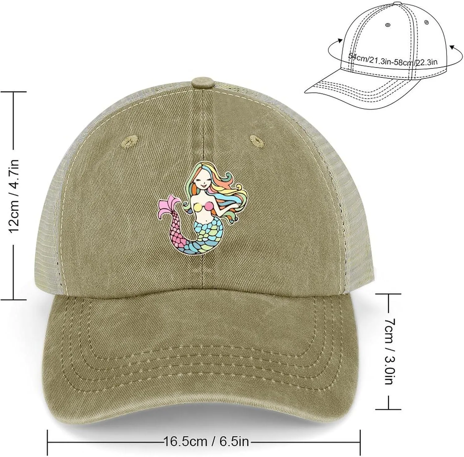Mermaid-1 Baseball Cap Adjustable Hollow Denim Hat Dad Hat Fashion Sun Visor Hat for Men Women