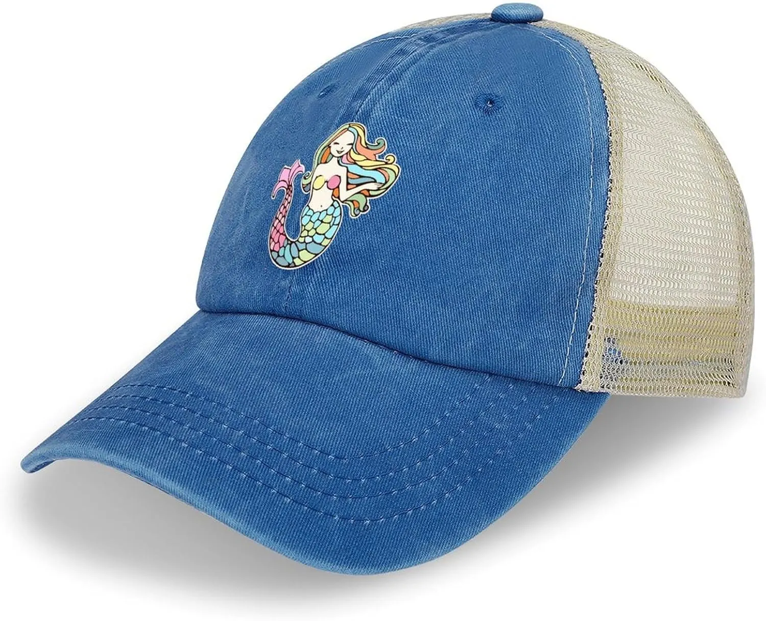 Mermaid-1 Baseball Cap Adjustable Hollow Denim Hat Dad Hat Fashion Sun Visor Hat for Men Women