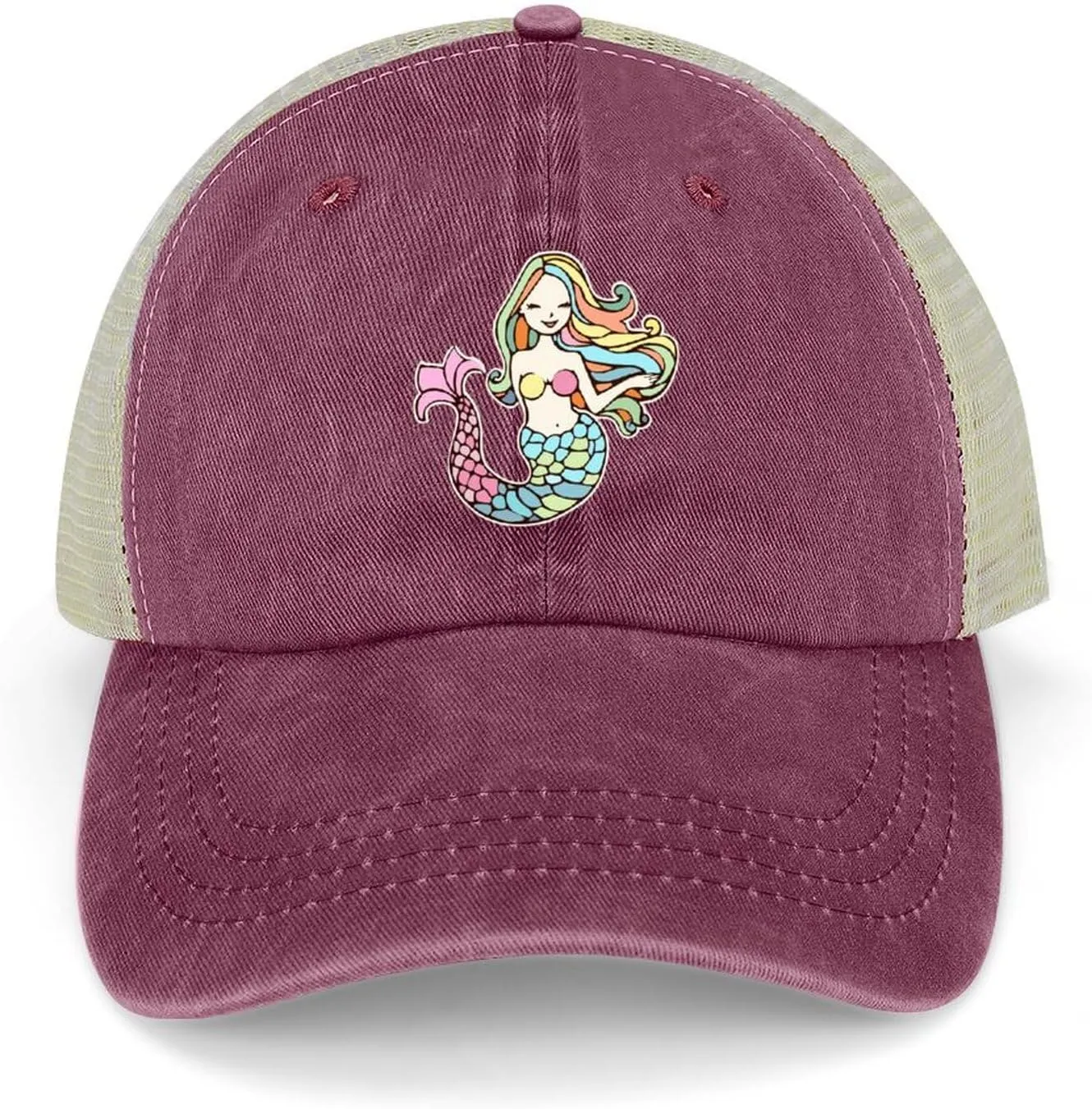 Mermaid-1 Baseball Cap Adjustable Hollow Denim Hat Dad Hat Fashion Sun Visor Hat for Men Women