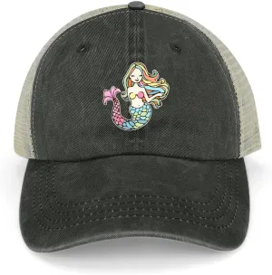 Mermaid-1 Baseball Cap Adjustable Hollow Denim Hat Dad Hat Fashion Sun Visor Hat for Men Women