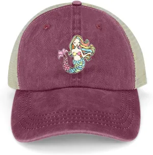 Mermaid-1 Baseball Cap Adjustable Hollow Denim Hat Dad Hat Fashion Sun Visor Hat for Men Women