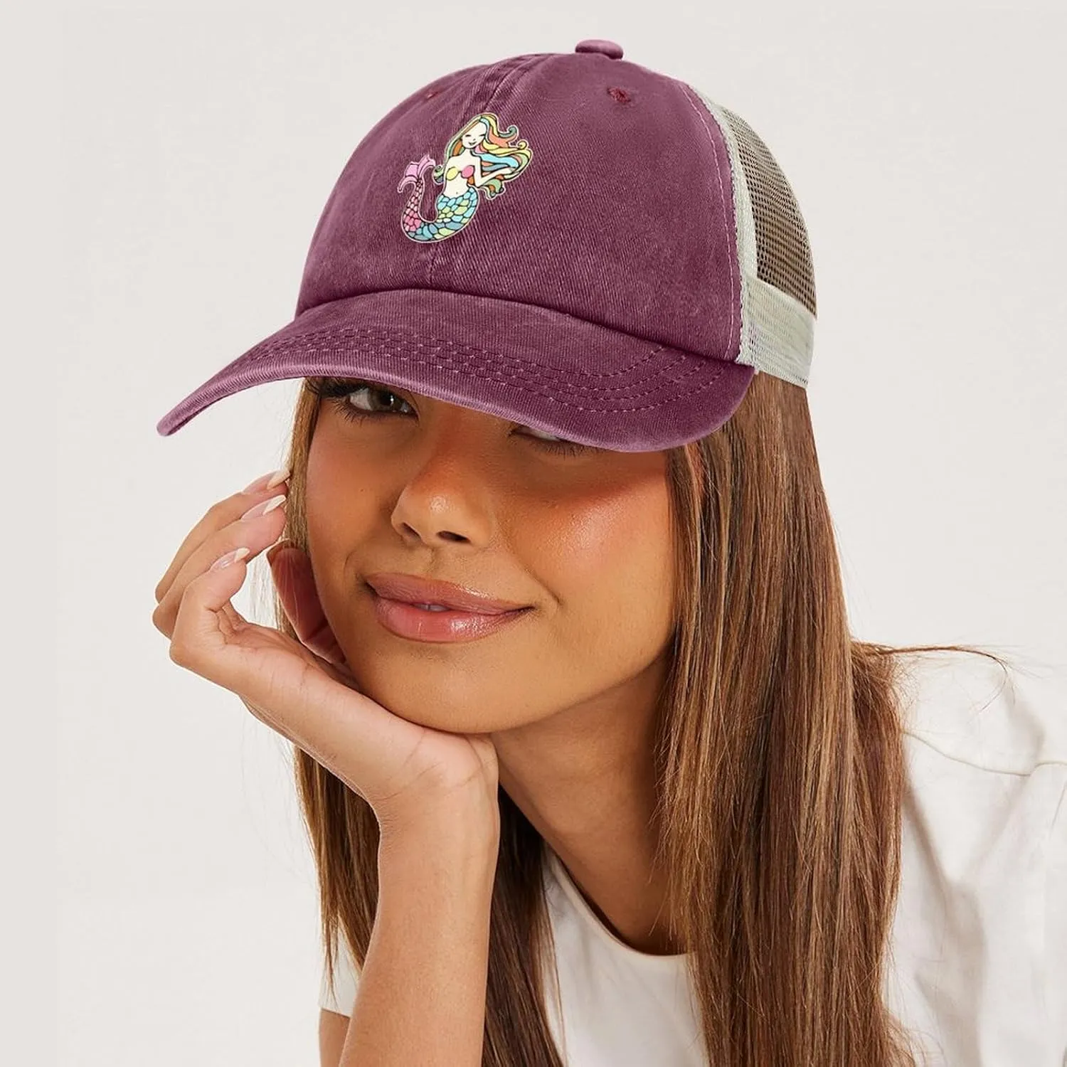 Mermaid-1 Baseball Cap Adjustable Hollow Denim Hat Dad Hat Fashion Sun Visor Hat for Men Women
