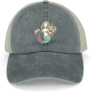 Mermaid-1 Baseball Cap Adjustable Hollow Denim Hat Dad Hat Fashion Sun Visor Hat for Men Women