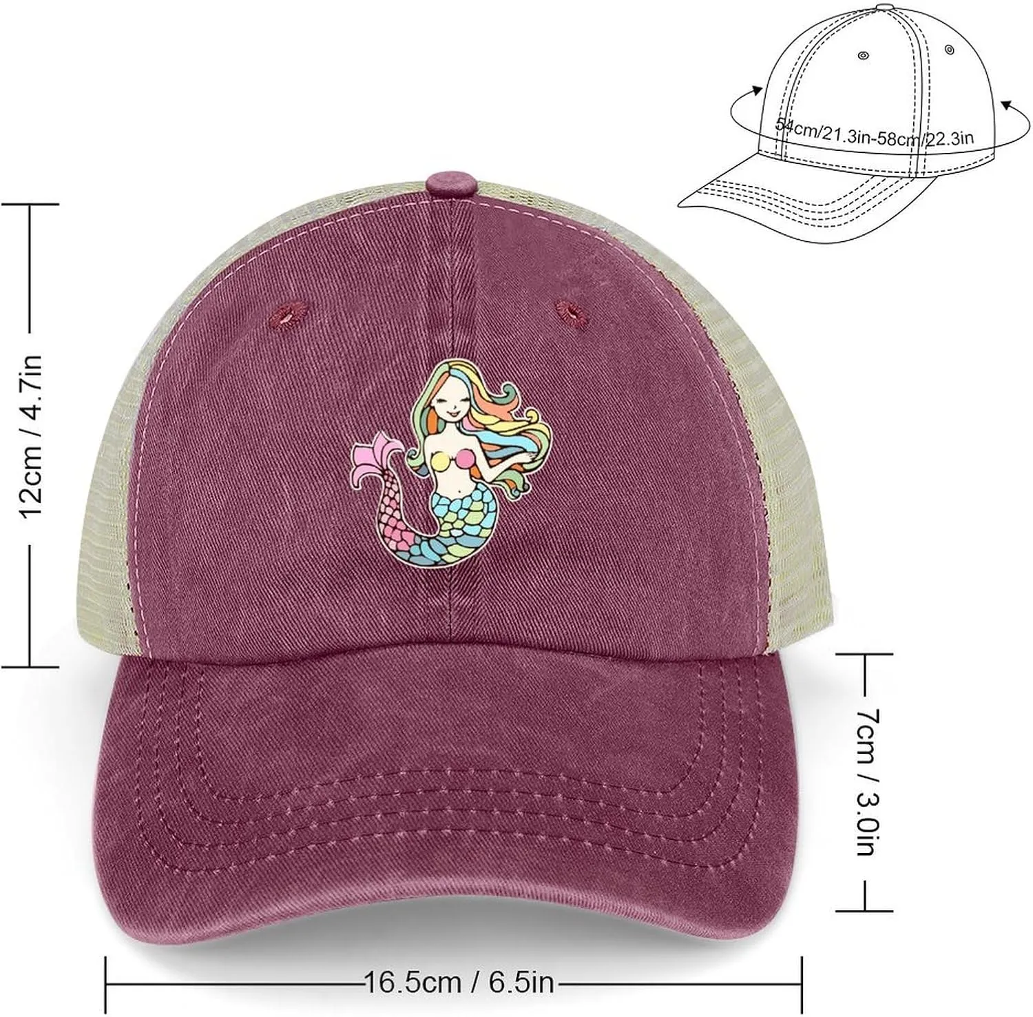 Mermaid-1 Baseball Cap Adjustable Hollow Denim Hat Dad Hat Fashion Sun Visor Hat for Men Women